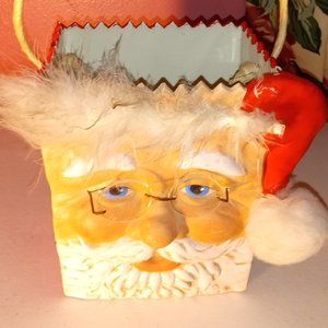 CHRISTMAS CERAMIC GIFT BAG BLUE-EYED SANTA CLAUS UNIQUE 7" PLANTER